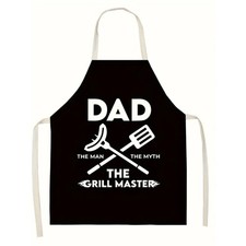Dad Graphic Print Bib Apron BBQ Grill Master Tie Back Mens Black Kitchen New