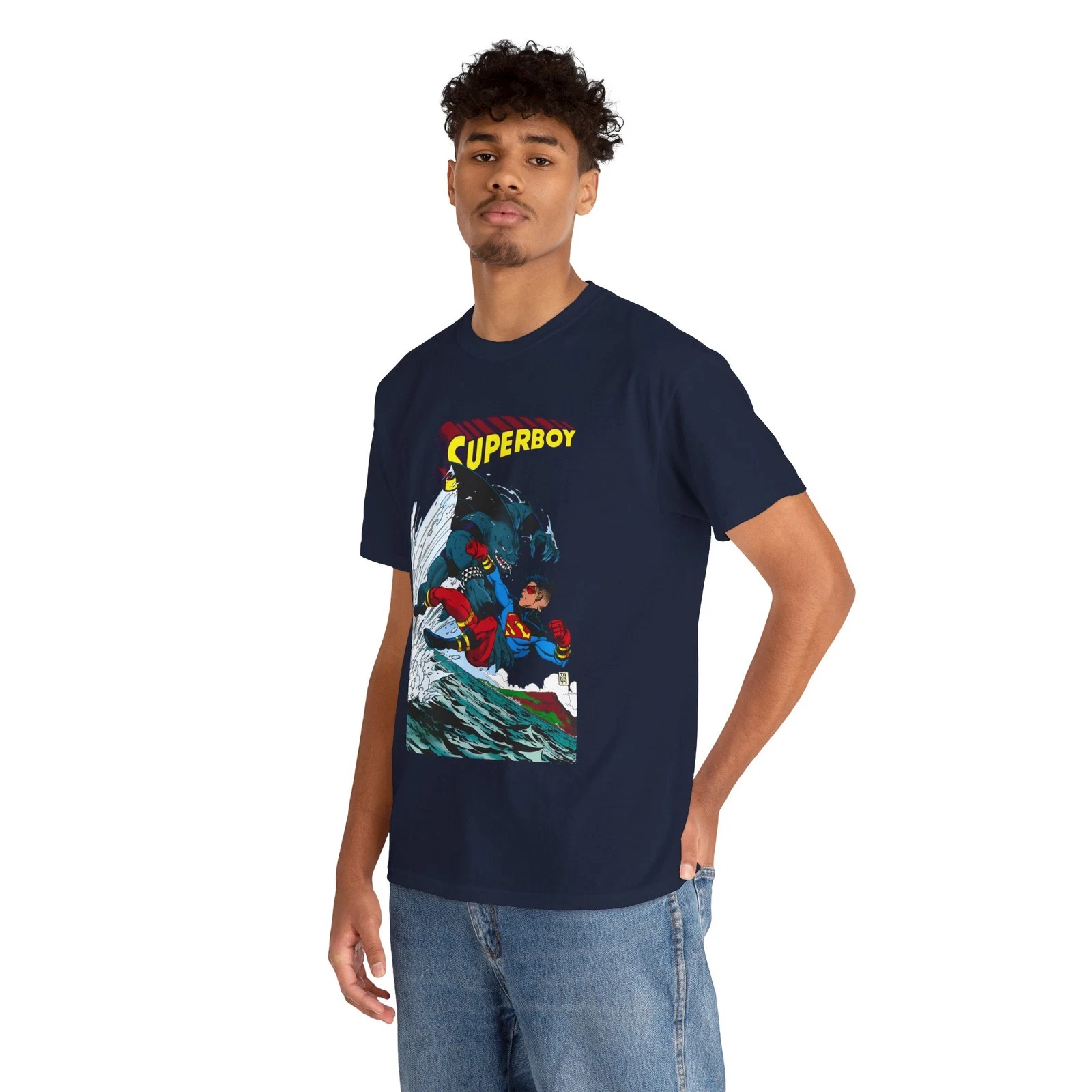 Superboy Vs King Shark T-Shirt - Tom Grummett Art - Superman Family - DC Comics