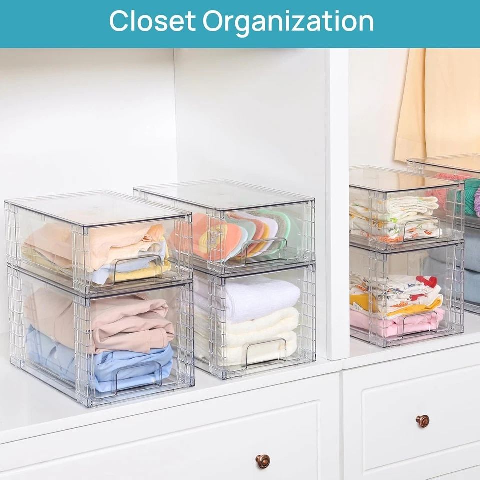 4Pcs Large Stackable Storage Drawers Acrylic Bathroom Closet Undersink Organizer - Image 4 of 4