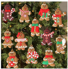 12Pcs Gingerbread Man Ornaments for Christmas Tree, Assorted Gingerbread Figurin