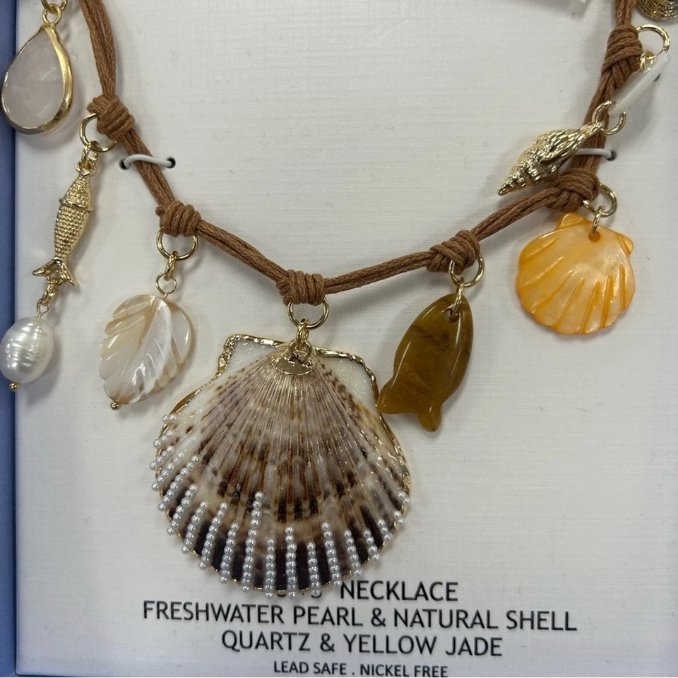 House of Harlow Freshwater Pearl & Natural Shell Quartz & Yellow Jade necklace - Image 2 of 4