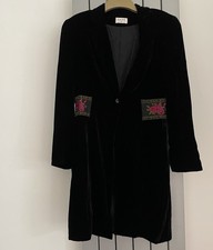 Kaliko Vintage Size 10 Black Velvet Pink Rose Detail Evening Party Occasion Coat