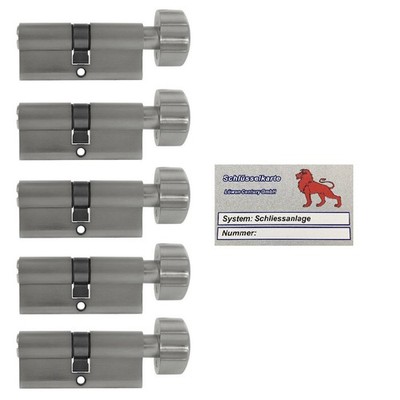 5x Knaufzylinder 70mm 35/35 +10 Schlüssel Gleichschließend mit Schlüsselkarte