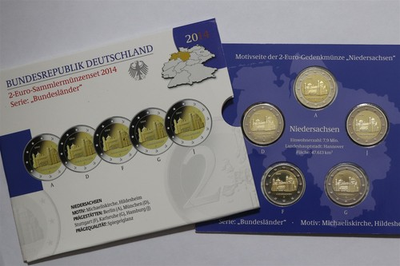 #ad 🧭 🇩🇪 GERMANY 2 EURO X5 PROOF NIEDERSACHSEN IN FOLDER B84 CG34 $68.70