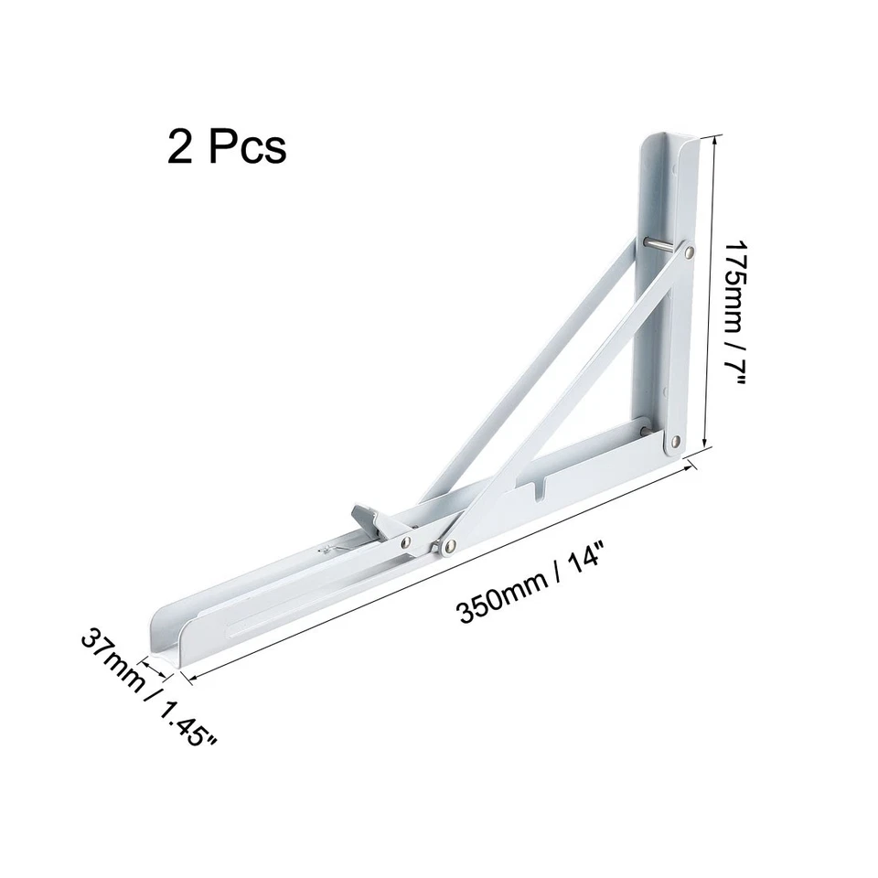 Folding Bracket 14" 350mm Shelf Table Desk Wall Mounted Support Long Release 2pc - Bild 2 von 4