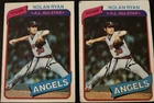 Topps 1980 Nolan Ryan Autographed #580 A.L. All-Star Angels Lot 2 Cards