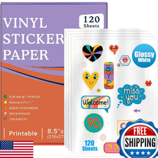 120 Premium Glossy 8.5x11" Inkjet Printable Vinyl Sticker Paper Waterproof Fast