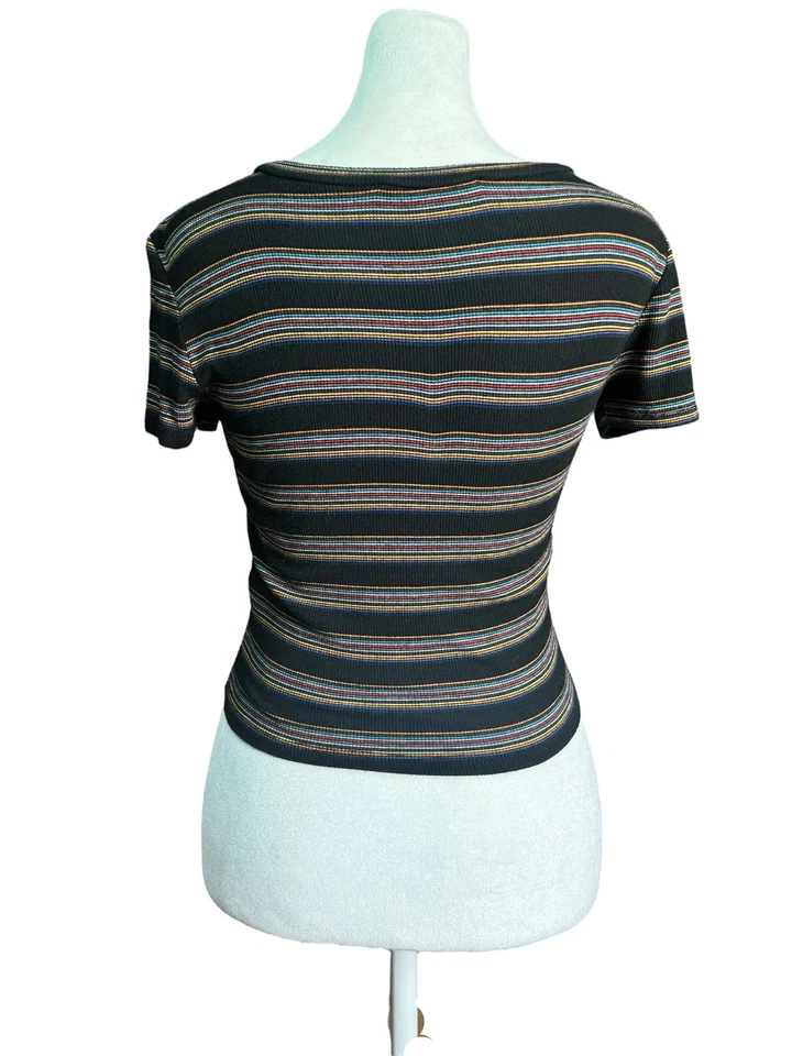 Camiseta de bebé Forever 21 talla S a rayas acanalada años 90 ajustada crop grunge indie sleaze Foto 4 de 4