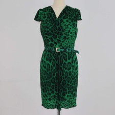 Dolce & Gabbana Green/Black Viscose Leopard Print Ruffled Mini Dress
