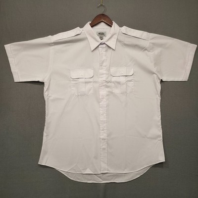 Crew Outfitters Men's White Short Sleeve Button Up Pilot Shirt Size 18.5 S/S