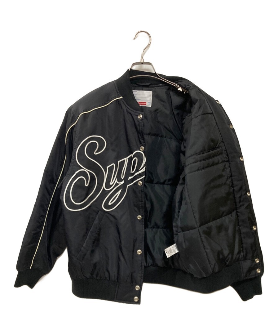 SUPREME Contrast Script Varsity Jacket Black Nylo… - image 3