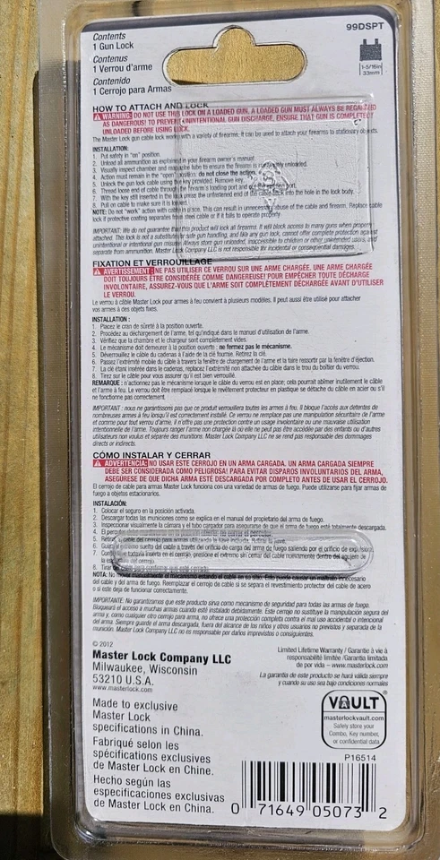 3 ~ Master Lock 99DSPT Cable Gun Safety Lock with Keys - Image 4 of 4