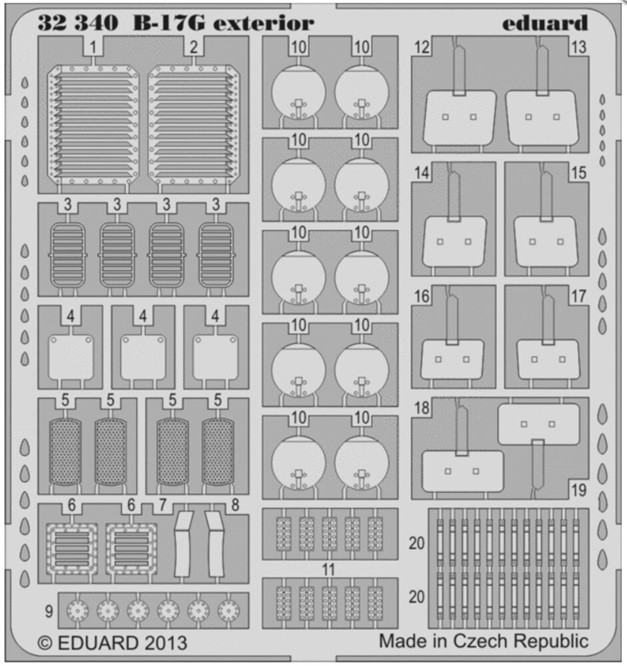 Eduard Accessories 32340 - 1:32 B-17G Exterior For HK Models - Etched Set - New
