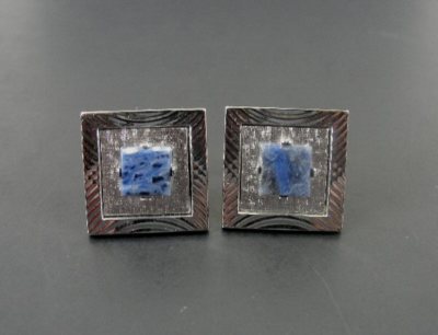 Boutons De Manchette Vintage Danté – Pierres Bleues Sur Finition Argent – Occasion – Style Rétro Élégant Pour Homme