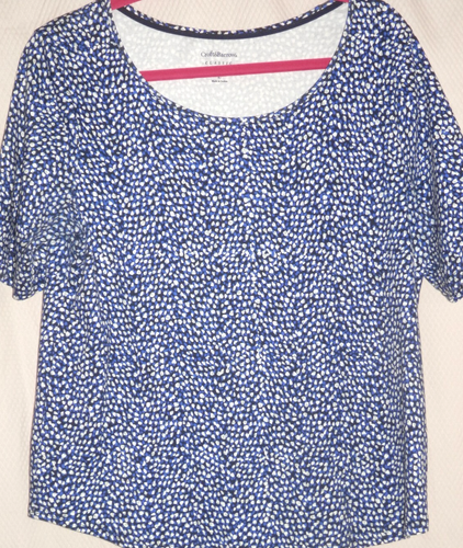 Croft & Barrow Short Sleeve Cotton Classic Tee Sz L Blue/White/Black Print - Picture 2 of 10