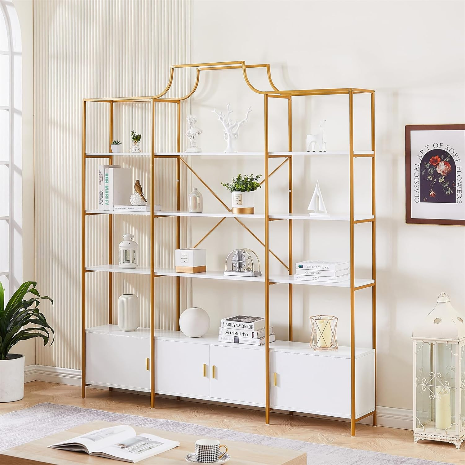 Extra Large 78'' 4-Tier Modern Bookcase with Storage Cabinet
