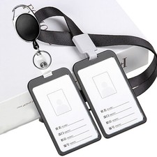 Metal Work Id Badge Holder, Retractable with Clip Lanyards Black, 2pcs 
