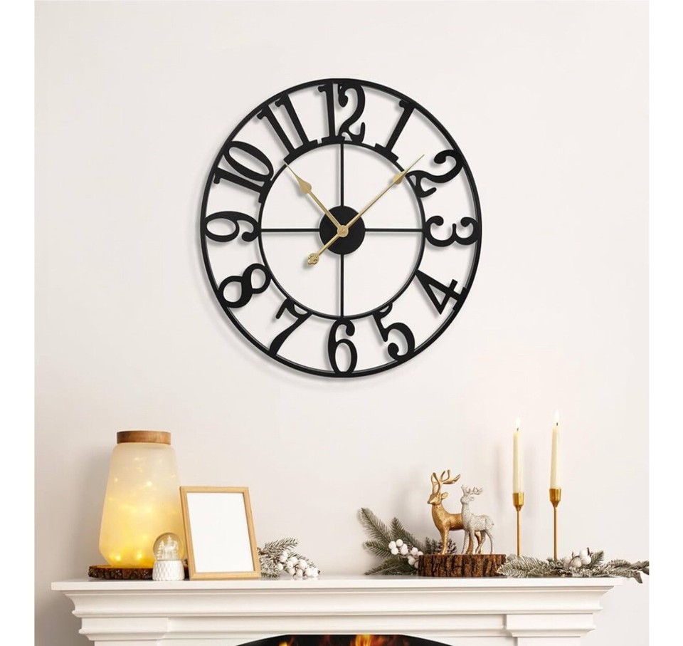 LEIKE Large Wall Clock,Silent,Non Ticking,Battery Operated Round Modern ...