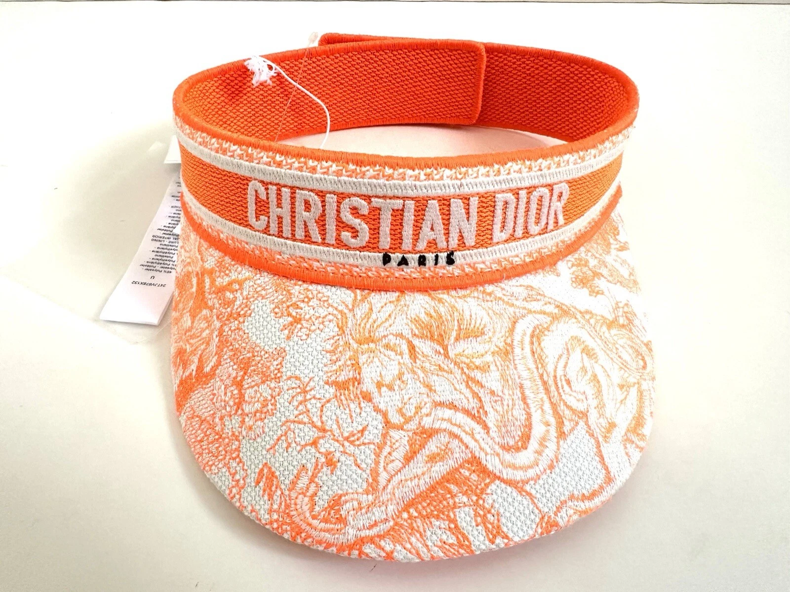 CHAPEAU VISIÈRE RÉGLABLE NEUF AUTHENTIQUE CHRISTIAN DIOR ORANGE TOILE DE JOUY BRODERIE