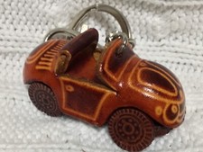 Hand Made Embossed Genuine Leather Brown Car Key Chain/Key Ring