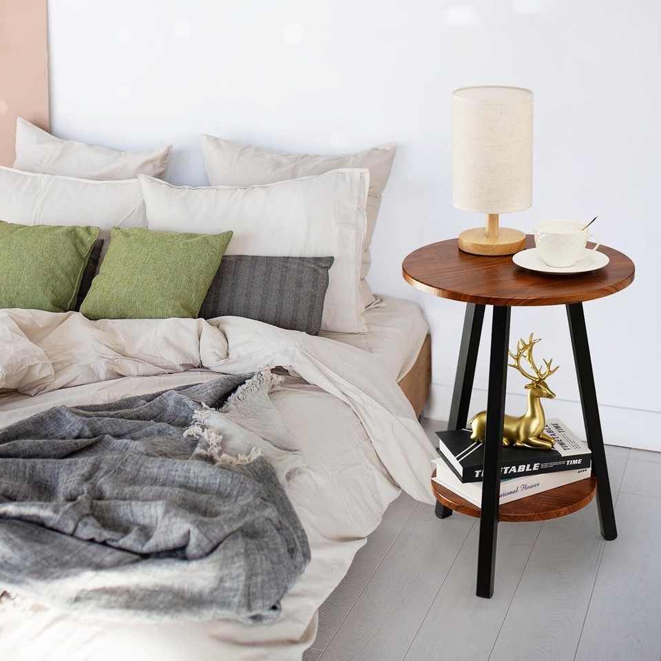 Round Side Table Accent Table Small End Table for Small Space, Chestnut