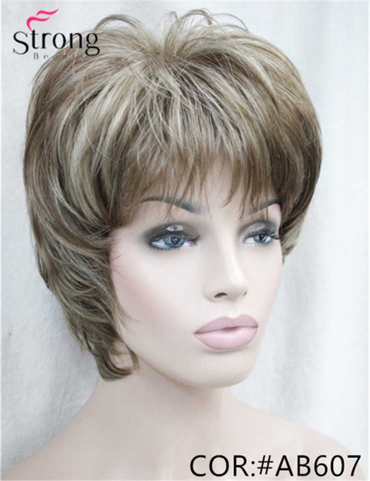 Short Layered Brown Highlighted Shag Classic Cap Full Synthetic Wig