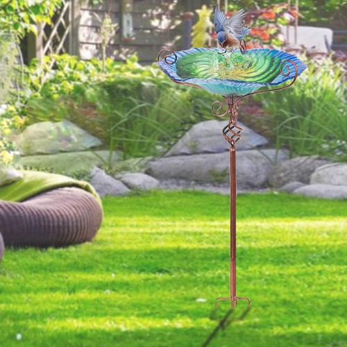 31" Glass Bird Bath Birdfeeder Bowl Food Station w Metal Stake Garden Lawn Decor - Picture 8 of 13
