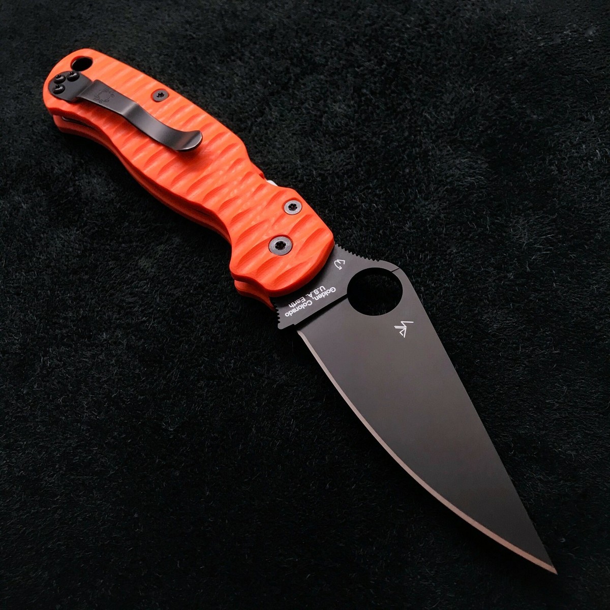 Spyderco Paramilitary 2 C81GPBK2 w/ Custom Orange G10 Anso style