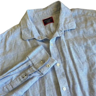 UNTUCKit 100% Linen Light Blue Check Long Sleeve Button Shirt Mens XL