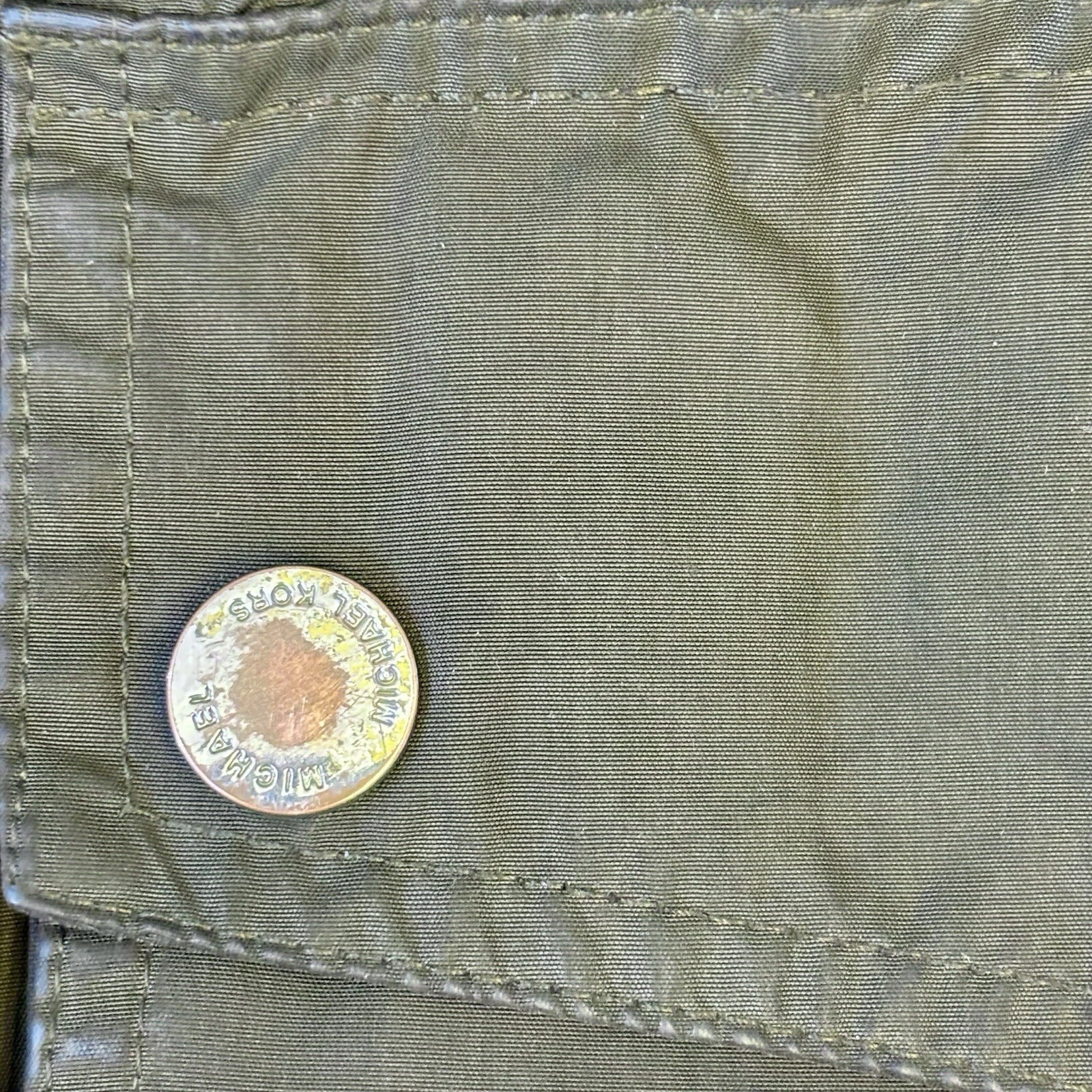 Giacca Michael Kors donna verde militare utility fodera sherpa con cappuccio L