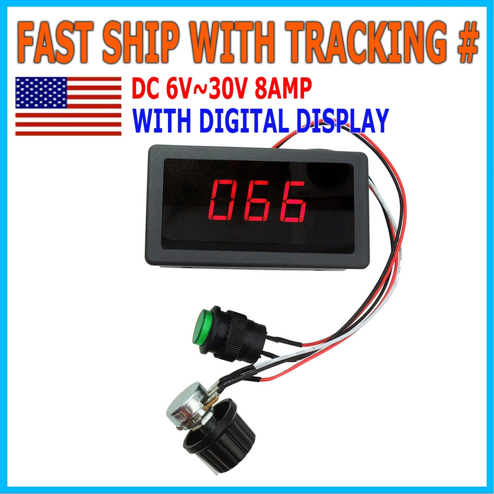 DC 6V-30V 12V 24V Max 8A Motor PWM Speed Controller With Digital Display Switch