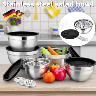 5x Schüssel mit Deckel Silikon Edelstahl Rühr Salat Servier Teig Schalen Set DE - Bild 1 von 4