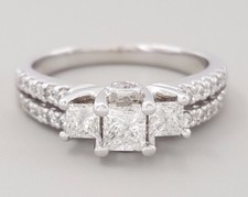 Three Stone Princess Cut Diamond Engagement Ring 1.06 ct 14k White Gold
