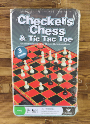 Cardinal Family Checkers Chess & Tic Tac Toe 12'x12' Gameboard 3 Games SEALED