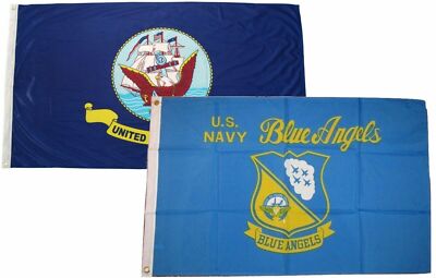 2x3 2'x3' Wholesale Combo U.S. Navy Ship & Navy Blue Angels Flags Flag