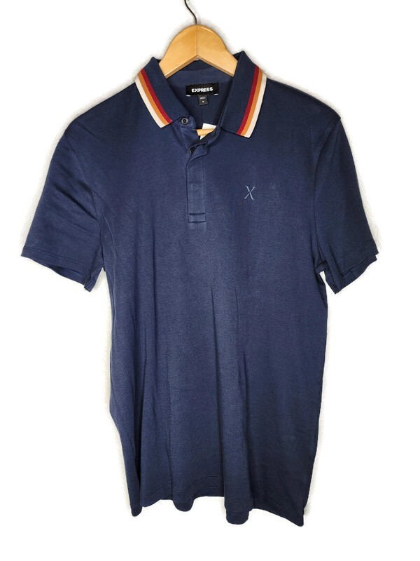 Express Flat Knit Striped Collar Polo Shirt in Navy Size M New Without Tags View 2