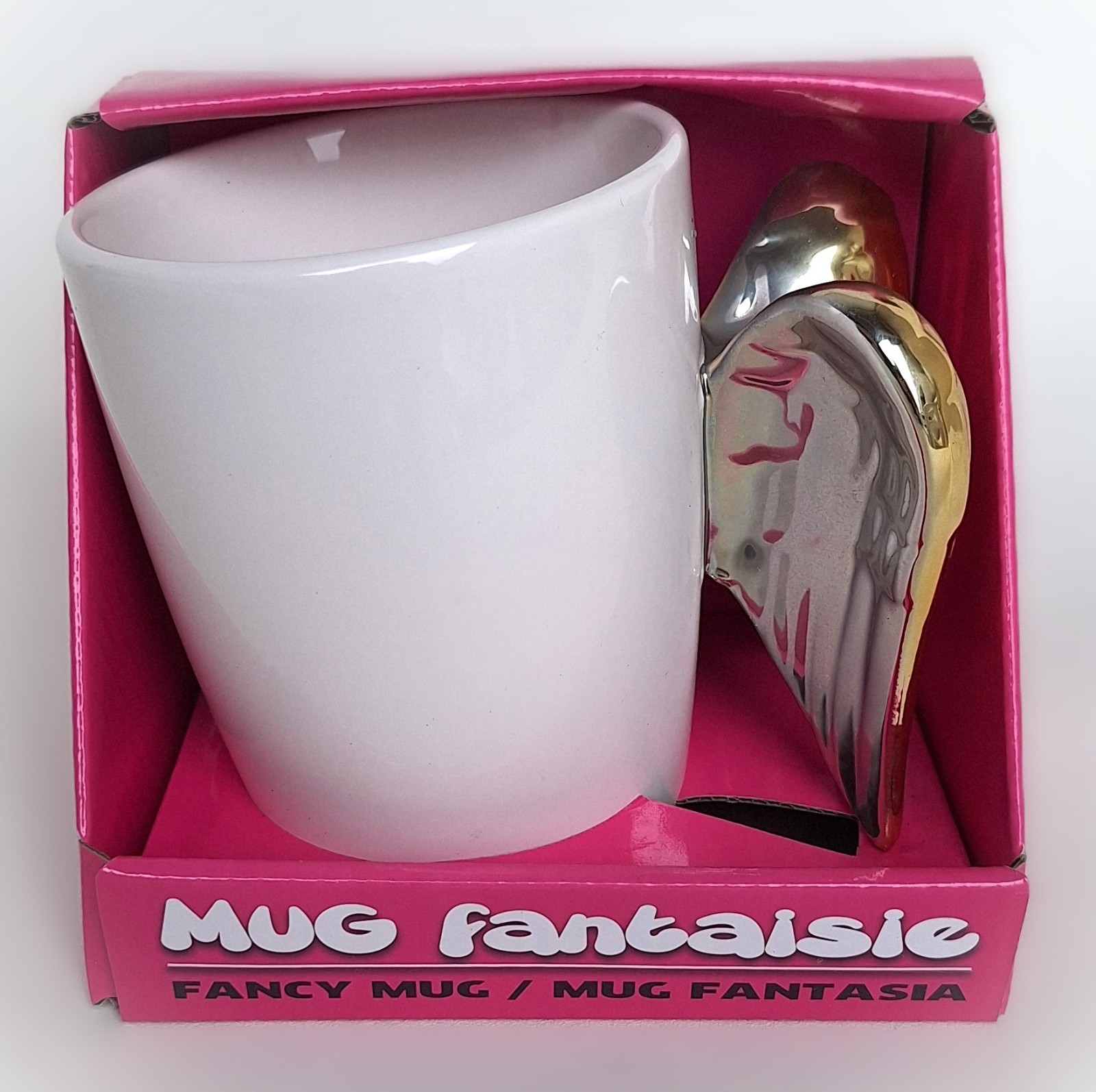 Mug d'exception blanc et or anse ailes en porcelaine de luxe pour art de la table