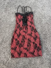Vtg Windsor Slip Dress Womens Small Floral Red Criss Cross Lace Whimsigoth Y2K