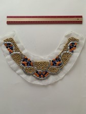 Camicetta scollatura decorazione applicazioni vintage, abito cucito perline arancioni e blu