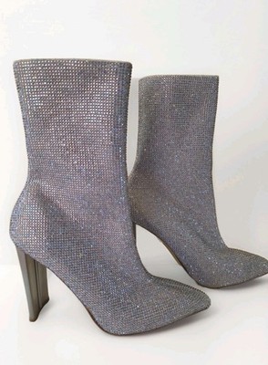 Y2K Indie Sleaze ALDO Rhinestone Sock Boots Pointed Toe Iridescent Stiletto Heel