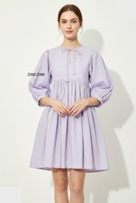Lavender Color Cotton Short Dress | Minimalist A-Line Casual Wear for Daily Use