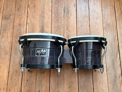 Vintage AFRO PERCUSSION Professional Bongo Drums Pearl Gray Black Chrome RARE