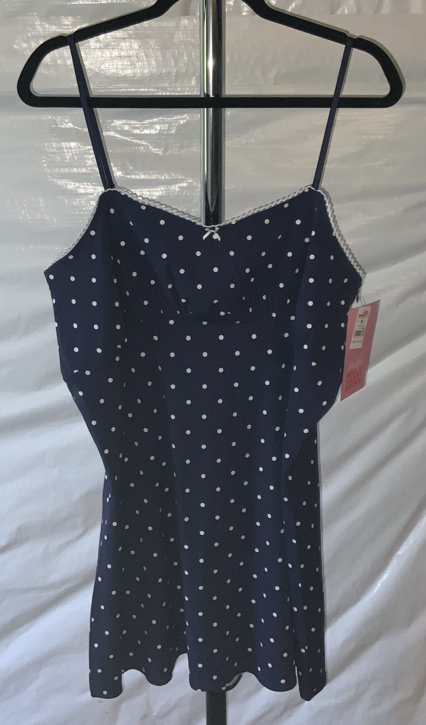 Mills by Millie Bobby Brown Women’s Cami Dress Navy Blue White Polka Dots SZ XL