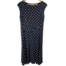 Lauren Ralph Lauren Sz 12 Polka Dot Swing Dress Cap Sleeve Career Party Blue