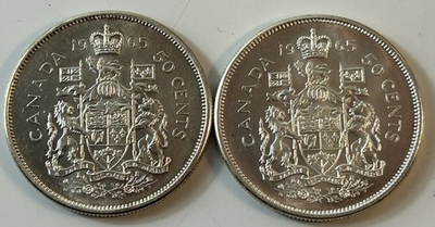 #ad Silver 1965 Canada Half Dollars 2 .5998 Troy Ounce Silver Weight Total $62.00