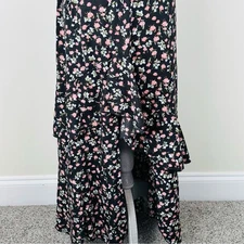 NWT Floral Ruffle High-Low Maxi Skirt Black Pink White SZ S Boho Flowy