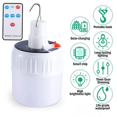 Solar LED Tent Lantern Light Rechargeable Camping Hiking Emergency Torch+Remote