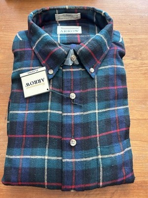 VTG ARROW Tournament FLANNEL Button Down SHIRT 2XL Green Plaid NEW