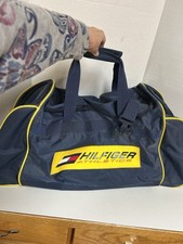 Vintage Tommy Hilfiger Duffle Bag Gym 90 s Navy Blue. Large 26 x 14 x 12 .