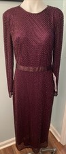 Mac Duggal Women s Sz 10 Aubergine Beaded LS Formal Evening Gown Style 5530 NWT